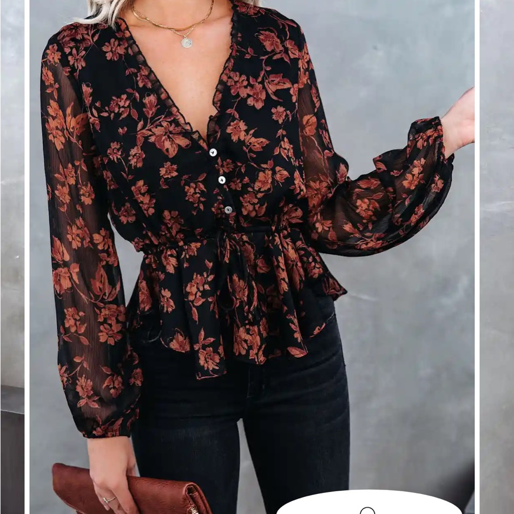 VICI frosted cranberry floral print peplum blouse